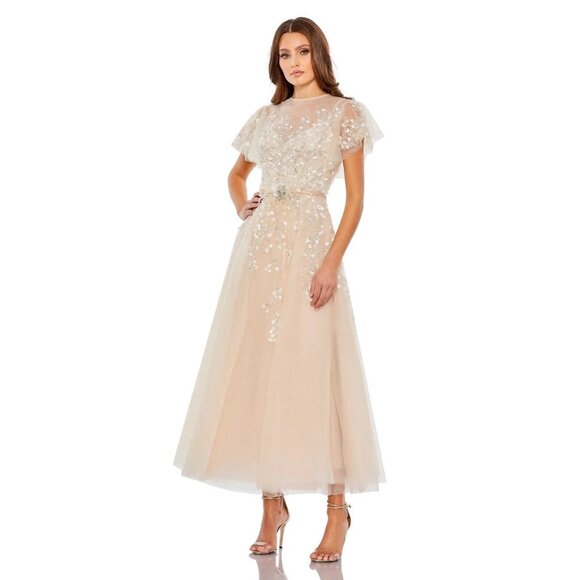 Mac Duggal Dress 20362 Embellished Flutter Sleeve Bow Waist NWT